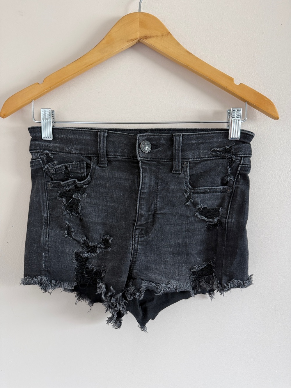 American Eagle Outfitters Black Distressed Denim Cutoff Shorts